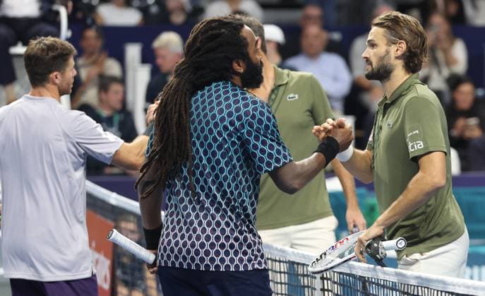 Evan King and Christian Harrison celebrate after winning during the European Open ATP, Tennis Herren tennis tournament in Brussels, on Sunday 19 October 2025. This year s edition of the tournament is taking place from 12 to 19 October 2025. VIRGINIExLEFOUR  x137296628x