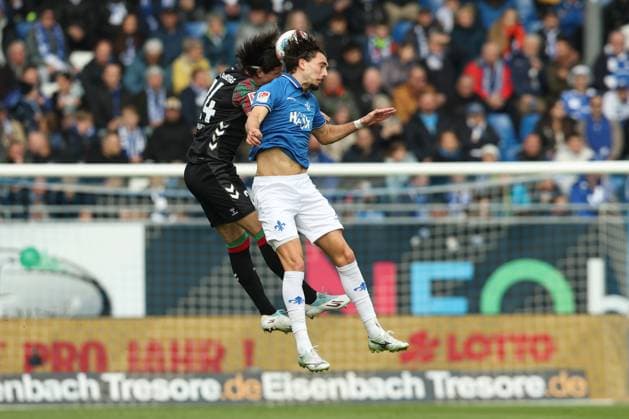 Fraser Hornby SV Darmstadt 98,9 vs Jean Hugonet 1 FC Magdeburg,24 2 Soccer Bundesliga Season 2025 2026 SV Darmstadt 98 vs 1 FC Magdeburg at Merck Stadion am Böllenfalltor in Darmstadt Action,Soccer,Man,Men,Germany,19 10 2025