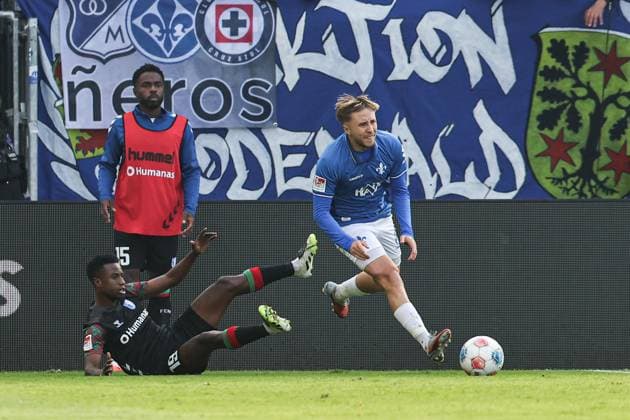 Lucas Marseiler SV Darmstadt 98,8 vs Lubambo Musonda 1 FC Magdeburg,19 2 Soccer Bundesliga Season 2025 2026 SV Darmstadt 98 vs 1 FC Magdeburg at Merck Stadion am Böllenfalltor in Darmstadt Action,Soccer,Man,Men,Germany,19 10 2025