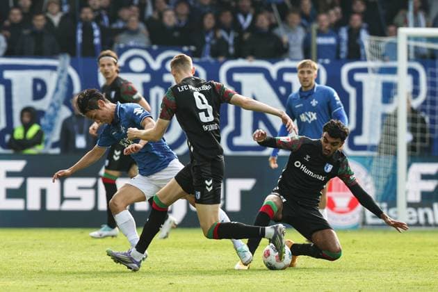 Hiroki Akiyama SV Darmstadt 98,16 vs Maximilian Breunig 1 FC Magdeburg,9 and Rayan Ghrieb 1 FC Magdeburg,29 2 Soccer Bundesliga Season 2025 2026 SV Darmstadt 98 vs 1 FC Magdeburg at Merck Stadion am Böllenfalltor in Darmstadt Action,Soccer,Man,Men,Germany,19 10 2025