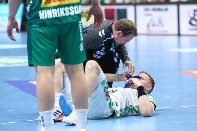 19 10 2025, xtgx, Handball, Daikin HBL, SC DHfK Leipzig SC Magdeburg v l Omar Ingi Magnusson Magdeburg, 14 injured Injury Leipzig