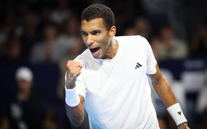 Canadian Felix Auger-Aliassime celebrates during the European Open ATP, Tennis Herren tennis tournament in Brussels, on Sunday 19 October 2025. This year s edition of the tournament is taking place from 12 to 19 October 2025. VIRGINIExLEFOUR  x137308499x