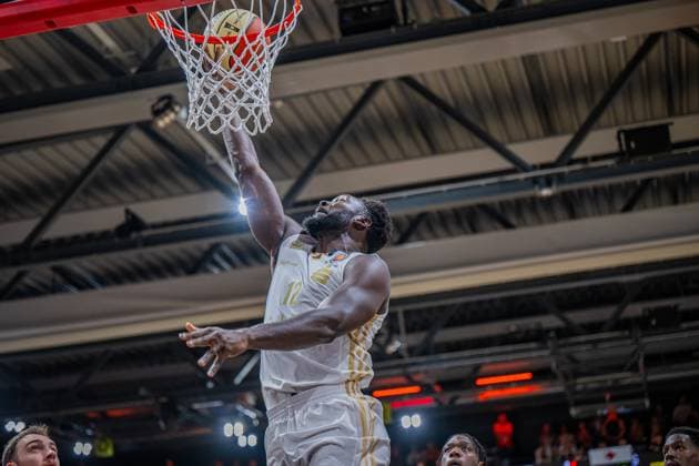 1 Basketball Bundesliga, easyCredit BBL, Season 2025 2026, Men, Cup round of 16, 19 10 2025, RASTA Vechta NINERS Chemnitz Amadou Sow 12 NINERS Chemnitz at basketball Vechta RASTA Dome Lower Saxony Germany
