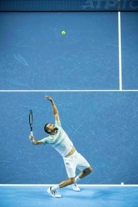 19th October 2025; St. Jakobshalle, Basel, Switzerland; 2025 ATP, Tennis Herren Swiss Indoor Tennis Day 1; Marin Cilic (CRO) in action against David Goffin (BEL) in the final qualification round  DavidxEmm