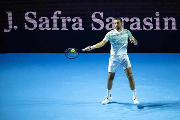 19th October 2025; St. Jakobshalle, Basel, Switzerland; 2025 ATP, Tennis Herren Swiss Indoor Tennis Day 1; Marin Cilic (CRO) in action against David Goffin (BEL) in the final qualification round  DavidxEmm