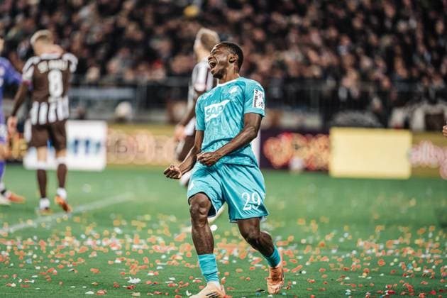 Soccer Men Season 2025 2026 Soccer Bundesliga 07 Matchday FC St Pauli vs TSG Hoffenheim 19 10 2025 Goal celebration of Bazoumana Toure 29, TSG Hoffenheim Hamburg Millerntor Stadion Hamburg Germany