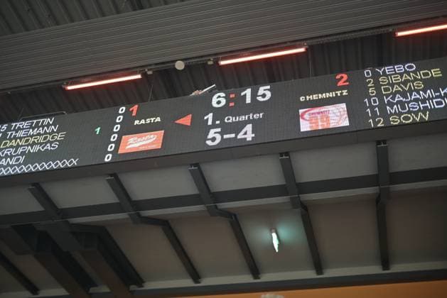GER, RASTA Vechta NINERS Chemnitz BBL Pokal 19 10 2025, RASTA Dome, Vechta, GER, RASTA Vechta NINERS Chemnitz BBL Pokal in picture Feature Scoreboard nordphotoxGmbHxx xKokenge nph00001