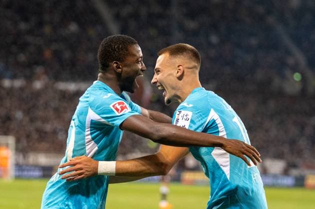 Germany, Soccer, 1 Bundesliga, Matchday 7 2025 2026, FC St Pauli TSG Hoffenheim on 19 10 in Hamburg Millerntor Stadion 0 1 by Bazoumana TourÃ TSG Hoffenheim 29 Goal celebration Copyright: xSvenxHeidmannx