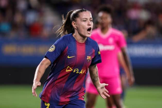 October 19, 2025, Sant Joan Despi, Barcelona, Spain: Claudia Pina Medina of FC Barcelona, Barca celebrates a goal during the Spanish Women league, Liga F, football match played between FC Barcelona and Granada CF at Johan Cruyff Stadium on October 19, 2025 in Sant Joan Despi, Barcelona. Sant Joan Despi Spain - ZUMAa181 20251019_zaa_a181_239 Copyright: xJavierxBorregox