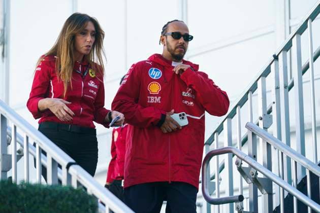 British Formula One driver Lewis Hamilton of Scuderia Ferrari is seen in the paddock during the Formula One United States Grand Prix at the Circuit of the Americas in Austin, Texas on Sunday, October 19, 2025.  AUS2025101913 GREGxNASH