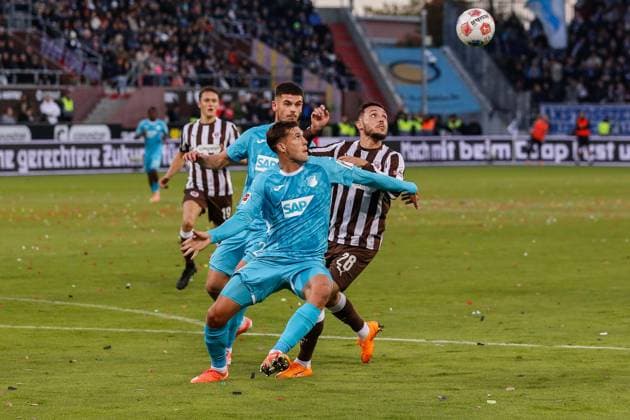 Mathias Pereira Lage Pauli Robin Hranac Hoffenheim Germany , Hamburg , Millerntorstadion , Football , 1 Bundesliga , FC St Pauli TSG Hoffenheim