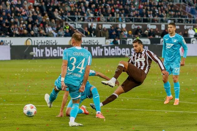 Danel Sinani Pauli 21 Albian Hajdari 34 Vladimír Coufal Hoffenheim Germany , Hamburg , Millerntorstadion , Football , 1 Bundesliga , FC St Pauli TSG Hoffenheim