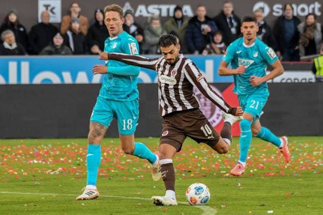 Danel Sinani Pauli 18 Wouter Burger Hoffenheim Germany , Hamburg , Millerntorstadion , Football , 1 Bundesliga , FC St Pauli TSG Hoffenheim