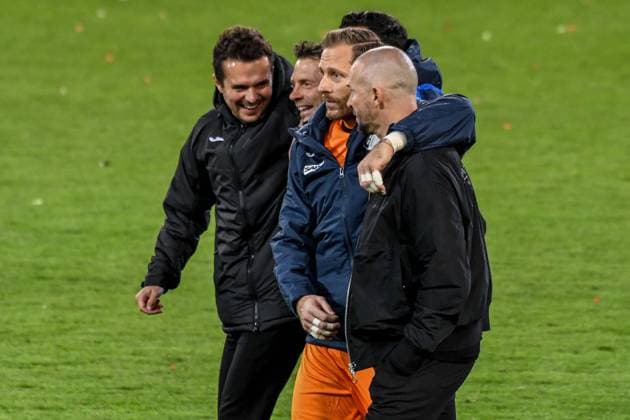 Final cheer Oliver Baumann Christian Ilzer Coach Hoffenheim Germany , Hamburg , Millerntorstadion , Football , 1 Bundesliga , FC St Pauli TSG Hoffenheim