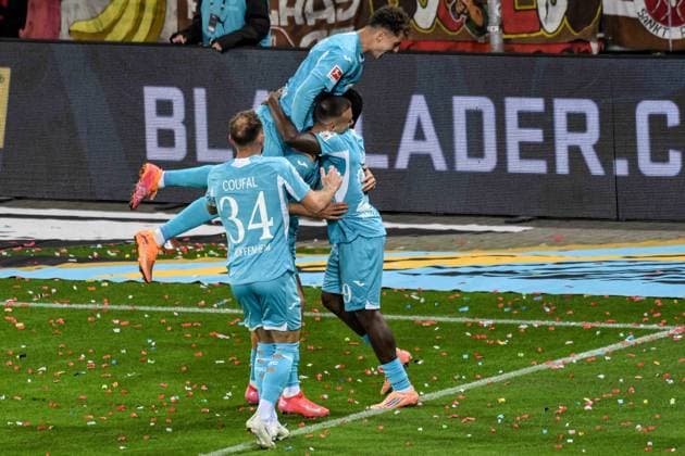 Cheers after the 0 1 by 29 Bazoumana Touré 34 Vladimír Coufal 11 Fisnik Asllani 19 Tim Lemperle Hoffenheim Germany , Hamburg , Millerntorstadion , Football , 1 Bundesliga , FC St Pauli TSG Hoffenheim