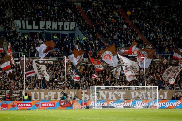 South Stand Fans Spectators Fan Block Pauli Germany , Hamburg , Millerntorstadion , Football , 1 Bundesliga , FC St Pauli TSG Hoffenheim