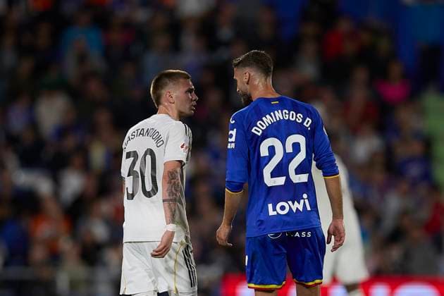 Franco Mastantuono (Real Madrid CF) and Domingos Duarte (Getafe CF) gestures during the LaLiga EA Sports match between Getafe CF v Real Madrid at Coliseum on October 19, 2025 in Getafe, Spain. (Photo by Manu Reino DeFodi Images) Franco Mastantuono Real Madrid CF and Domingos Duarte Getafe CF gestures during the LaLiga EA Sports match between Getafe CF v Real Madrid at Coliseum on October 19, 2025 in Getafe, Spain Photo by Manu Reino DeFodi Images