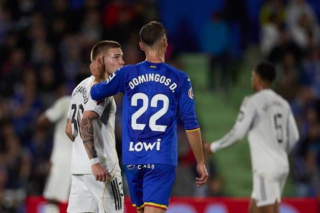 Franco Mastantuono (Real Madrid CF) and Domingos Duarte (Getafe CF) gestures during the LaLiga EA Sports match between Getafe CF v Real Madrid at Coliseum on October 19, 2025 in Getafe, Spain. (Photo by Manu Reino DeFodi Images) Franco Mastantuono Real Madrid CF and Domingos Duarte Getafe CF gestures during the LaLiga EA Sports match between Getafe CF v Real Madrid at Coliseum on October 19, 2025 in Getafe, Spain Photo by Manu Reino DeFodi Images