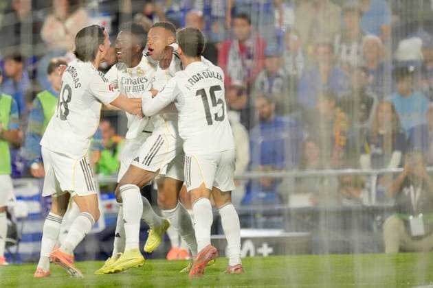Getafe CF v Real Madrid CF - LaLiga EA Sports Kylian Mbappe centre-forward of Real Madrid and France celebrates after scoring his sides first goal during the LaLiga EA Sports match between Getafe CF and Real Madrid CF at Coliseum on October 19, 2025 in Getafe, Spain. Getafe Madrid Spain  Copyright: xJosexBretonx originalFilename:bretonhernandez-getafecf251019_npizP.jpg