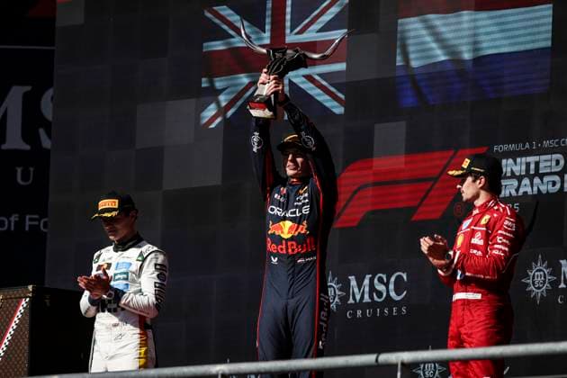 F1 - UNITED STATES GRAND PRIX 2025 VERSTAPPEN Max (ned), Red Bull Racing RB21, portrait podium LECLERC Charles (mco), Scuderia Ferrari SF-25, portrait NORRIS Lando (gbr), McLaren F1 Team MCL39, portrait during the 2025 Formula 1 United States Grand Prix, 19th round of the 2025 FIA Formula One World Championship, WM, Weltmeisterschaft from October 17 to 19, 2025 on the Circuit of the Americas, in Austin, Texas, United States of America - AustinUnited States Copyright: xXavixBonillax