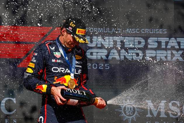 F1 - UNITED STATES GRAND PRIX 2025 VERSTAPPEN Max (ned), Red Bull Racing RB21, portrait podium during the 2025 Formula 1 United States Grand Prix, 19th round of the 2025 FIA Formula One World Championship, WM, Weltmeisterschaft from October 17 to 19, 2025 on the Circuit of the Americas, in Austin, Texas, United States of America - AustinUnited States  Copyright: xDPPIx