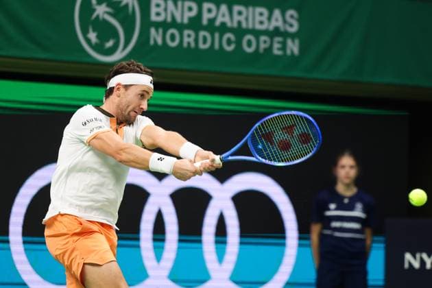 STOCKHOLM, SWEDEN 20251019 Norway s Casper Ruud meets France s Ugo Humbert in the singles final during the BNP Paribas Nordic Open tennis tournament at the Royal Swedish Tennis Hall STOCKHOLM SWEDEN x62260x  Copyright: xNilsxPetterxNilsson TTx TENNIS NORDIC OPEN