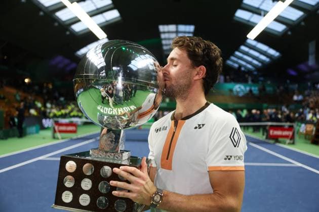 Norway s Casper Ruud wins the singles final against France s Ugo Humbert during the BNP Paribas Nordic Open tennis tournament at the Royal Swedish Tennis Hall in Stockholm, Sweden, October 19, 2025 STOCKHOLM SWEDEN x62260x  Copyright: xNilsxPetterxNilsson TTx TENNIS NORDIC OPEN