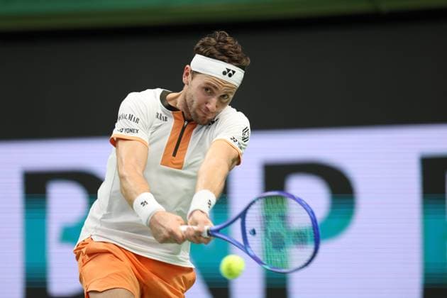 STOCKHOLM, SWEDEN 20251019 Norway s Casper Ruud meets France s Ugo Humbert in the singles final during the BNP Paribas Nordic Open tennis tournament at the Royal Swedish Tennis Hall STOCKHOLM SWEDEN x62260x  Copyright: xNilsxPetterxNilsson TTx TENNIS NORDIC OPEN