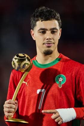 (251020) -- SANTIAGO, Oct. 20, 2025 -- Othmane Maamma of Morocco receives the Golden Ball Award after the final match between Argentina and Morocco at the FIFA U-20 World Cup Chile 2025 in Santiago, Chile, Oct. 19, 2025. ) (SP)CHILE-SANTIAGO-FOOTBALL-FIFA U20 WORLD CUP-FINAL MengxDingbo 