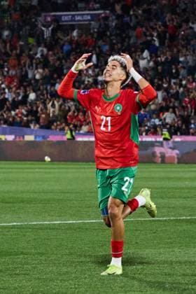 (251020) -- SANTIAGO, Oct. 20, 2025 -- Yassir Zabiri of Morocco celebrates his goal during the final match between Argentina and Morocco at the FIFA U-20 World Cup Chile 2025 in Santiago, Chile, Oct. 19, 2025. ) (SP)CHILE-SANTIAGO-FOOTBALL-FIFA U20 WORLD CUP-FINAL MengxDingbo 