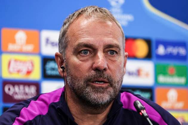 October 20, 2025, Sant Joan Despi, Barcelona, SPAIN: Hansi Flick, head coach of FC Barcelona, Barca attends his press conference, PK, Pressekonferenz during the training day of FC Barcelona ahead the UEFA Champions League 2025 26, football match against Olympiacos at Ciudad Esportiva Joan Gamper on October 20, 2025 in Sant Joan Despi, Barcelona, Spain. Sant Joan Despi SPAIN - ZUMAa181 20251020_zaa_a181_078 Copyright: xJavierxBorregox