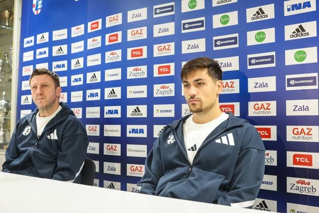 press conference, PK, Pressekonferenz of HC Zagreb Coach of HC Zagreb Andrija Nikolic and player Davor Gavric during a press conference ahead of the round 6 of the Machinseeker EHF Champions League on October 20, 2025 in Zagreb, Croatia. HC Zagreb will play against the Hungarian OTP Pick Szeged at the Arena Zagreb on October 22.  GoranxStanzl PIXSELL