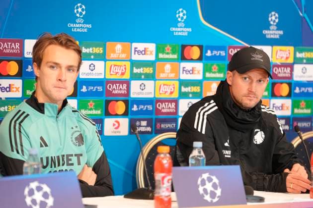 Denmark Champions League FC Copenhagen Head coach Jacob Neestrup, right, and William Clem during FC Copenhagen press conference at Parken on Monday, October 20, 2025 FC Copenhagen faces the German team Borussia Dortmund in the Champions League at Parken on Tuesday Photo Liselotte Sabroe Scanpix 2025 , Copenhagen Denmark  Copyright: LiselottexSabroex spdk20251020-163430-L