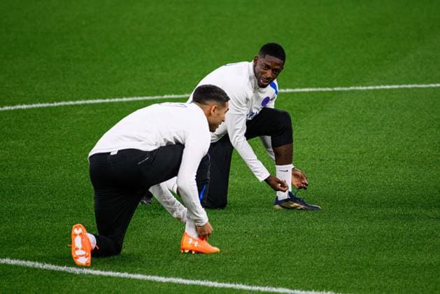 LEVERKUSEN, GERMANY - 20 OCTOBER, 2025: Ousmane Dembele, Achraf Hakimi - UEFA Champions League, MD-1, Practice PSG at BayArena.  Copyright: xx