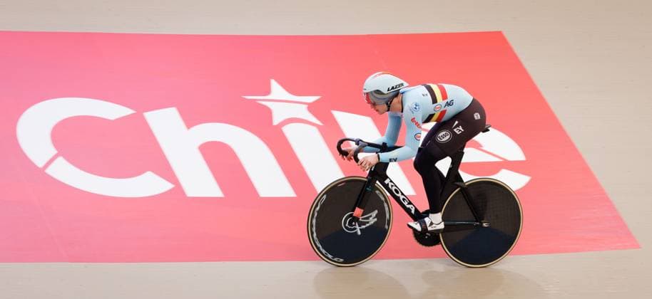 Belgian Lowie Nulens pictured in action during a training session ahead of the 2025 UCI Track World Championships, in Santiago, Chile, Monday 20 October 2025. The Track World Championships take place from 22 to 26 October at the Velodromo de Penalolen in Santiago, Chile. BENOITxDOPPAGNE  x137414661x