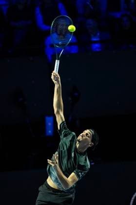 20th October 2025; St. Jakobshalle, Basel, Switzerland; 2025 ATP, Tennis Herren Swiss Indoor Tennis Day 2; Lorenzo Sonego (ITA) in action against Alejandro Davidovich Fokina (ESP) in the first round  DavidxEmm