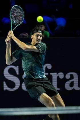 20th October 2025; St. Jakobshalle, Basel, Switzerland; 2025 ATP, Tennis Herren Swiss Indoor Tennis Day 2; Lorenzo Sonego (ITA) in action against Alejandro Davidovich Fokina (ESP) in the first round  DavidxEmm