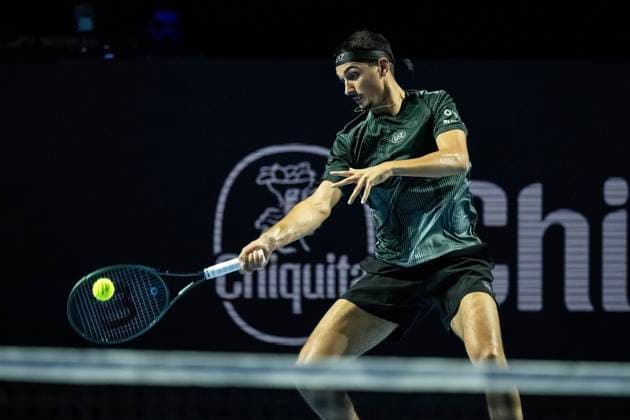 20th October 2025; St. Jakobshalle, Basel, Switzerland; 2025 ATP, Tennis Herren Swiss Indoor Tennis Day 2; Lorenzo Sonego (ITA) in action against Alejandro Davidovich Fokina (ESP) in the first round  DavidxEmm