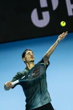 20th October 2025; St. Jakobshalle, Basel, Switzerland; 2025 ATP, Tennis Herren Swiss Indoor Tennis Day 2; Lorenzo Sonego (ITA) in action against Alejandro Davidovich Fokina (ESP) in the first round  DavidxEmm