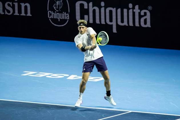 20th October 2025; St. Jakobshalle, Basel, Switzerland; 2025 ATP, Tennis Herren Swiss Indoor Tennis Day 2; Alejandro Davidovich Fokina (ESP) in action against Lorenzo Sonego (ITA) in the first round  DavidxEmm