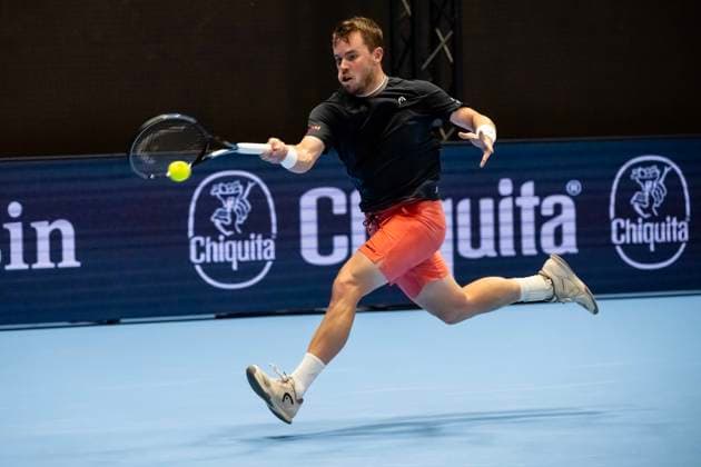20th October 2025; St. Jakobshalle, Basel, Switzerland; 2025 ATP, Tennis Herren Swiss Indoor Tennis Day 2; Remy Bertola (SUI) in action against Jaume Munar (ESP) in the first round  DavidxEmm