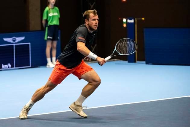 20th October 2025; St. Jakobshalle, Basel, Switzerland; 2025 ATP, Tennis Herren Swiss Indoor Tennis Day 2; Remy Bertola (SUI) in action against Jaume Munar (ESP) in the first round  DavidxEmm
