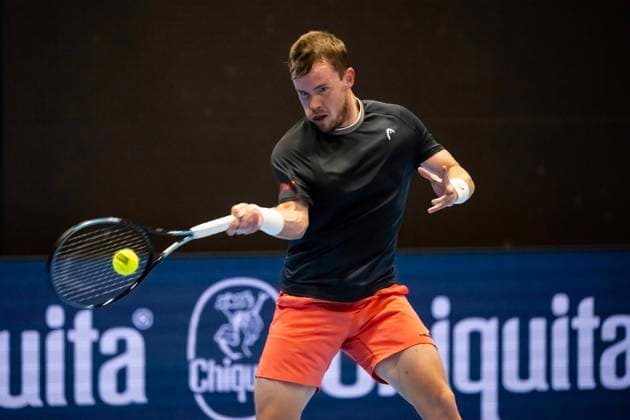 20th October 2025; St. Jakobshalle, Basel, Switzerland; 2025 ATP, Tennis Herren Swiss Indoor Tennis Day 2; Remy Bertola (SUI) in action against Jaume Munar (ESP) in the first round  DavidxEmm