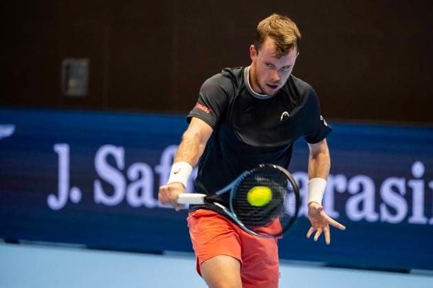 20th October 2025; St. Jakobshalle, Basel, Switzerland; 2025 ATP, Tennis Herren Swiss Indoor Tennis Day 2; Remy Bertola (SUI) in action against Jaume Munar (ESP) in the first round  DavidxEmm