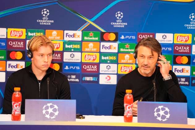 Denmark Champions League Dortmund Head coach Niko Kovac and Daniel Svensson during Borussia Dortmund s press conference in Parken on Monday, October 20, 2025 Borussia Dortmund will face FC Copenhagen in the Champions League in Parken on Tuesday Photo Liselotte Sabroe Scanpix 2025 , Copenhagen Denmark  Copyright: LiselottexSabroex spdk20251020-193221-L