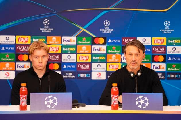 Denmark Champions League Dortmund Head coach Niko Kovac and Daniel Svensson during Borussia Dortmund s press conference at Parken on Monday, October 20, 2025 Borussia Dortmund will face FC Copenhagen in the Champions League at Parken on Tuesday Photo Liselotte Sabroe Scanpix 2025 , Copenhagen Denmark  Copyright: LiselottexSabroex spdk20251020-193318-L