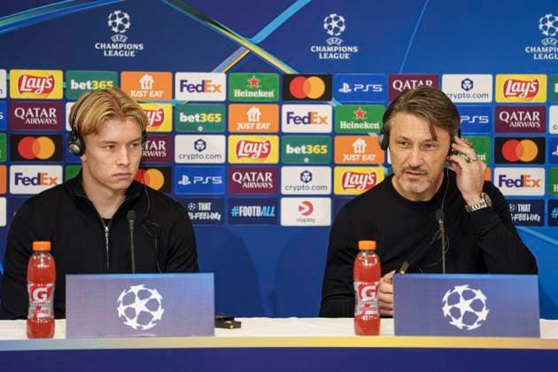 Denmark Champions League Dortmund Head coach Niko KovaA and Daniel Svensson during Borussia Dortmund s press conference in Parken on Monday, October 20, 2025 Borussia Dortmund will face FC Copenhagen in the Champions League in Parken on Tuesday Photo Liselotte Sabroe Ritzau Scanpix , Copenhagen Denmark  Copyright: Ritzau Scanpix LiselottexSabroex spdk20251020-194833-L