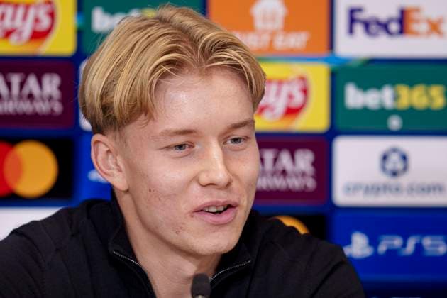 Denmark Champions League Dortmund Daniel Svensson during Borussia Dortmund s press conference in Parken on Monday, October 20, 2025 Borussia Dortmund faces FC Copenhagen in the Champions League in Parken on Tuesday Photo Liselotte Sabroe Ritzau Scanpix , Copenhagen Denmark  Copyright: Ritzau Scanpix LiselottexSabroex spdk20251020-195830-L