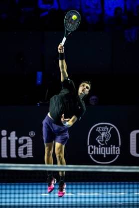 20th October 2025; St. Jakobshalle, Basel, Switzerland; 2025 ATP, Tennis Herren Swiss Indoor Tennis Day 2; Jakub Mensik (CZE) in action in the match against Henry Bernet (SUI) in the first round  DavidxEmm