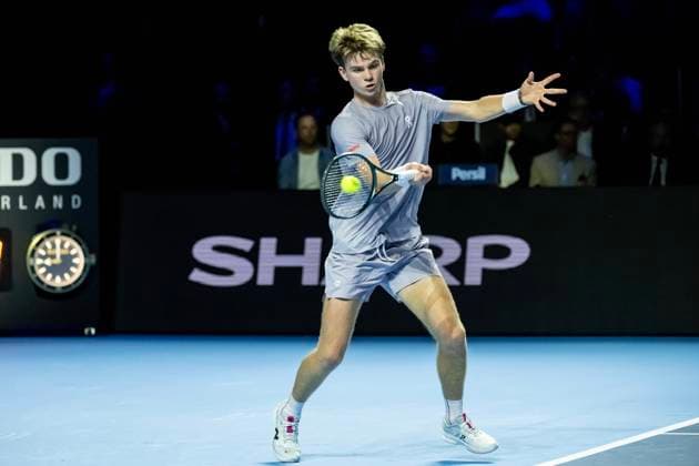 20th October 2025; St. Jakobshalle, Basel, Switzerland; 2025 ATP, Tennis Herren Swiss Indoor Tennis Day 2; Henry Bernet (SUI) in action in the match against Jakub Mensik (CZE) in the first round  DavidxEmm